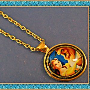 Gold Tone Beauty And The Beast Theme Necklace For Kids
